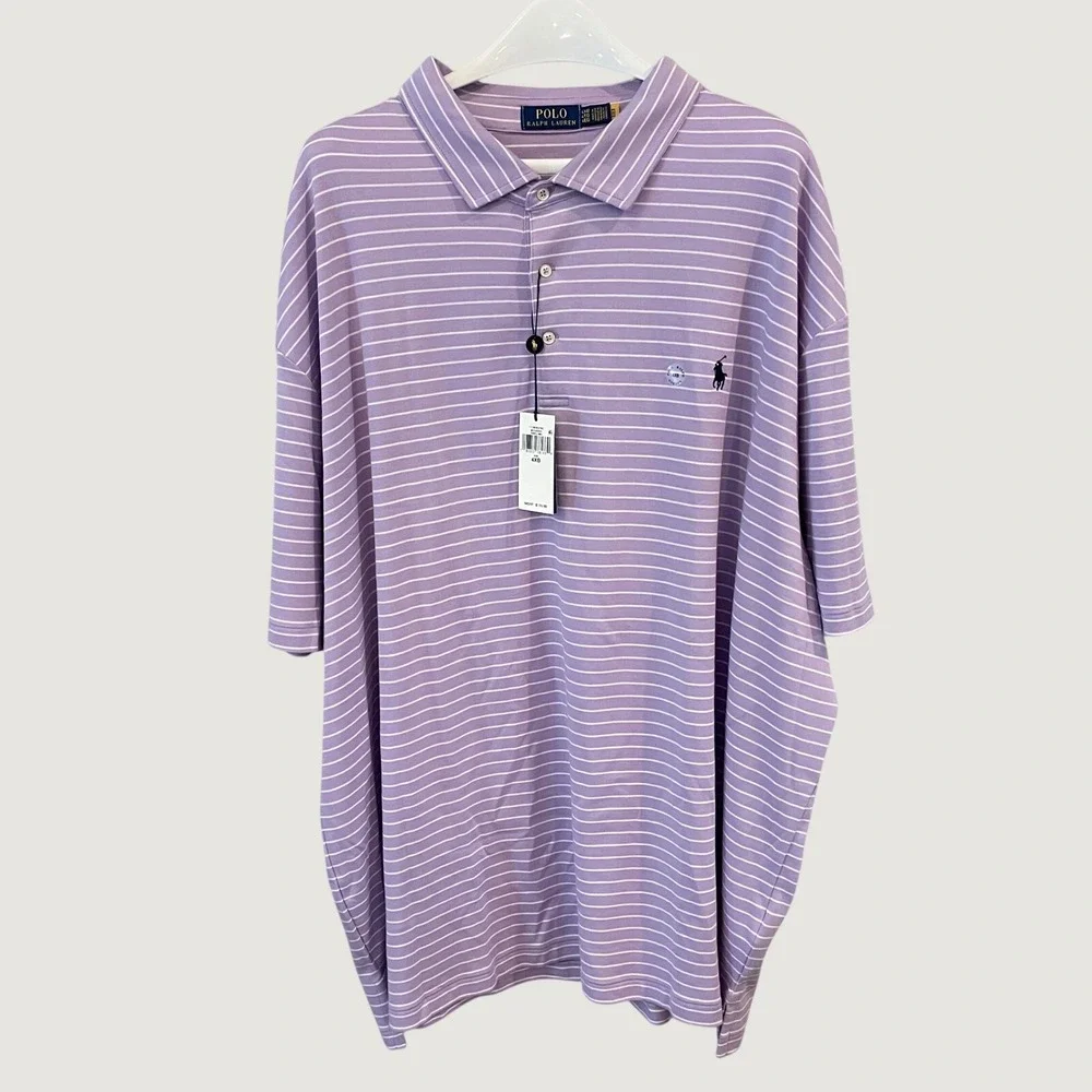 Polo Ralph Lauren Mens 4XB Purple White Striped Short Sleeve Polo Shirt NWT